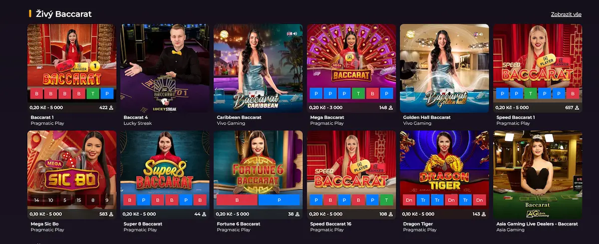 Živý baccarat a poker ve Spinimax Casino – Speed Baccarat, Dragon Tiger a Casino Hold'em