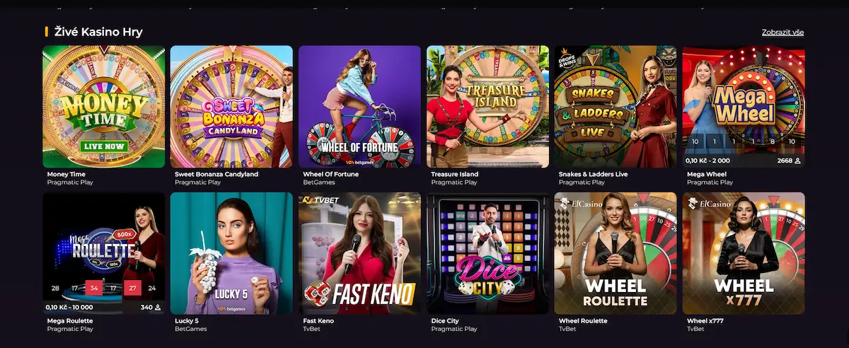 Živé herní show Spinimax Casino – Crazy Time, Money Time a Mega Wheel
