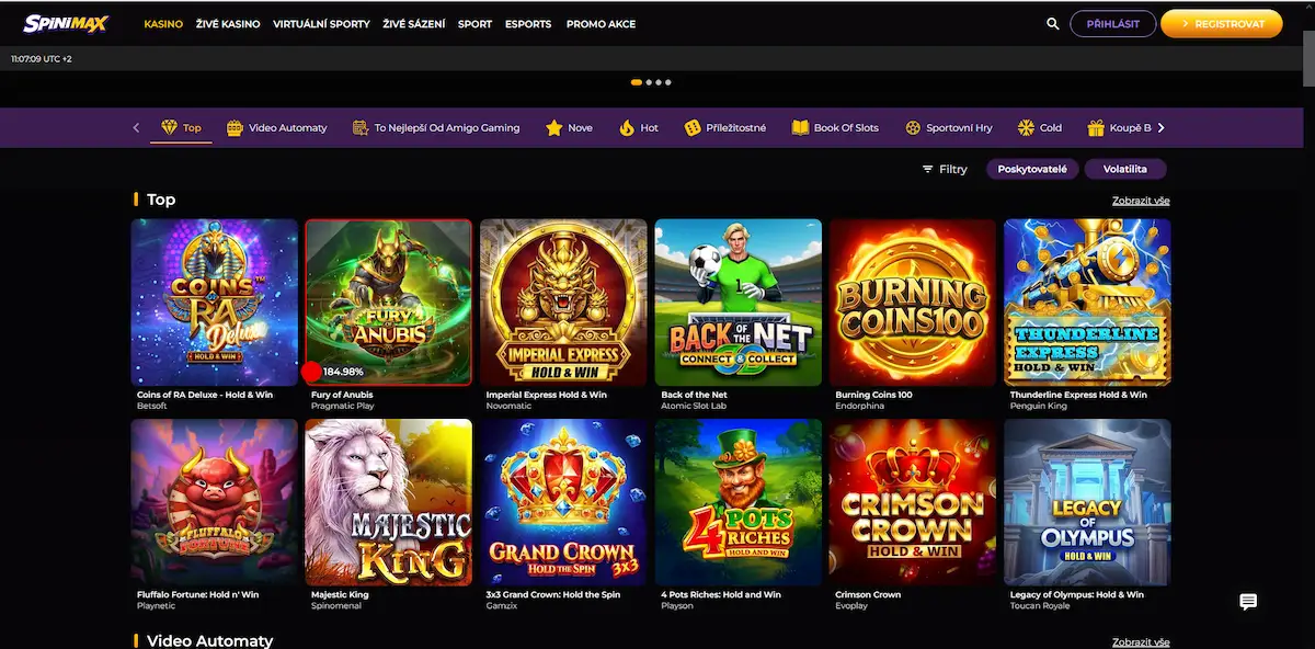 Výherní automaty ve Spinimax Casino – přehled slotů Coins of Ra, Fury of Anubis a dalších titulů